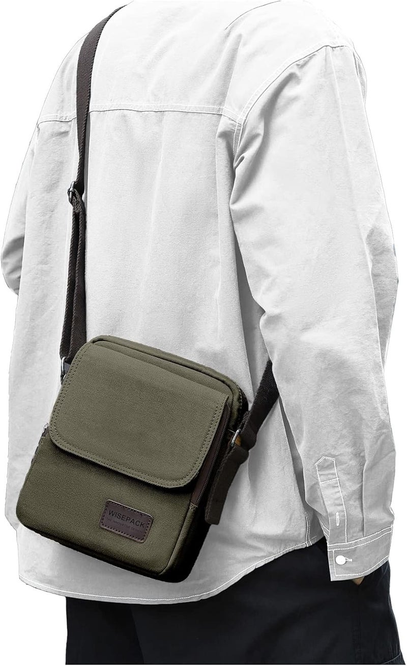 WISEPACK Small Crossbody Bag for Men,Canvas Messenger Shoulder Bags Crossbody Satchel Bag Men's Side Bags Over the Shoulder Purse - Image 1